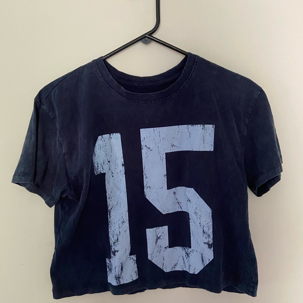 Navy Blue Graphic Crop Top